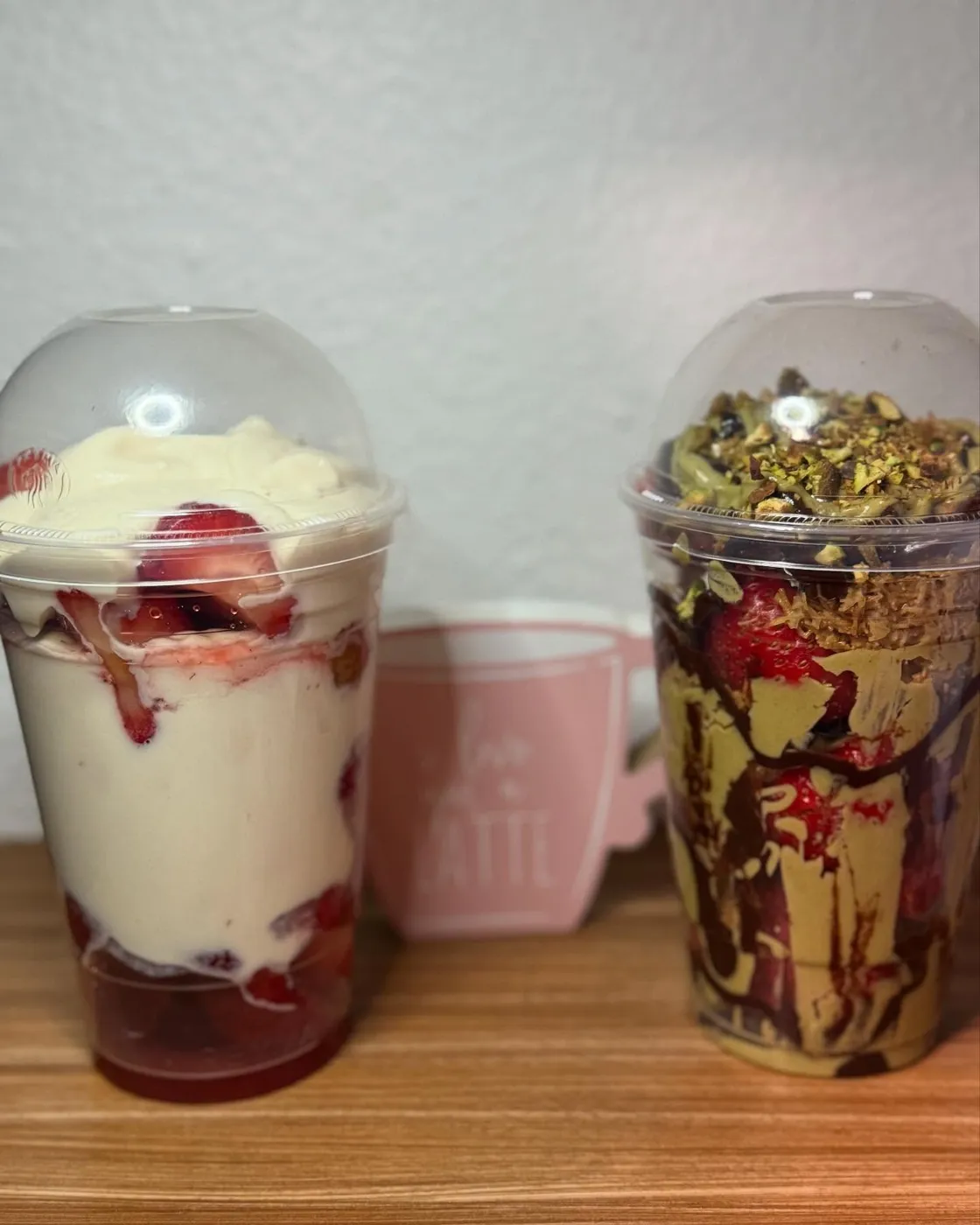 Strawberry shortcake and pistachio chocolate dessert cups
